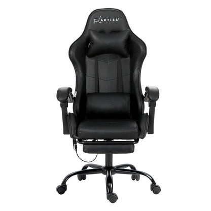 Artiss 6 Point Massage Gaming Office Chair Footrest Black - Cosy Abode