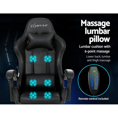 Artiss 6 Point Massage Gaming Office Chair Footrest Black - Cosy Abode