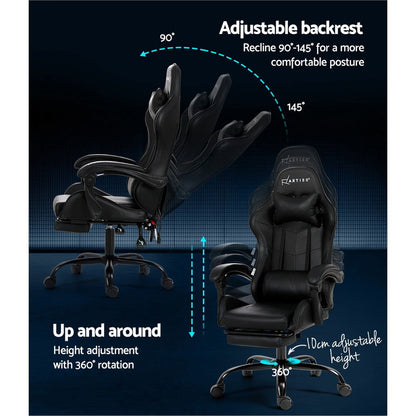 Artiss 6 Point Massage Gaming Office Chair Footrest Black - Cosy Abode