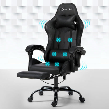 Artiss 6 Point Massage Gaming Office Chair Footrest Black - Cosy Abode