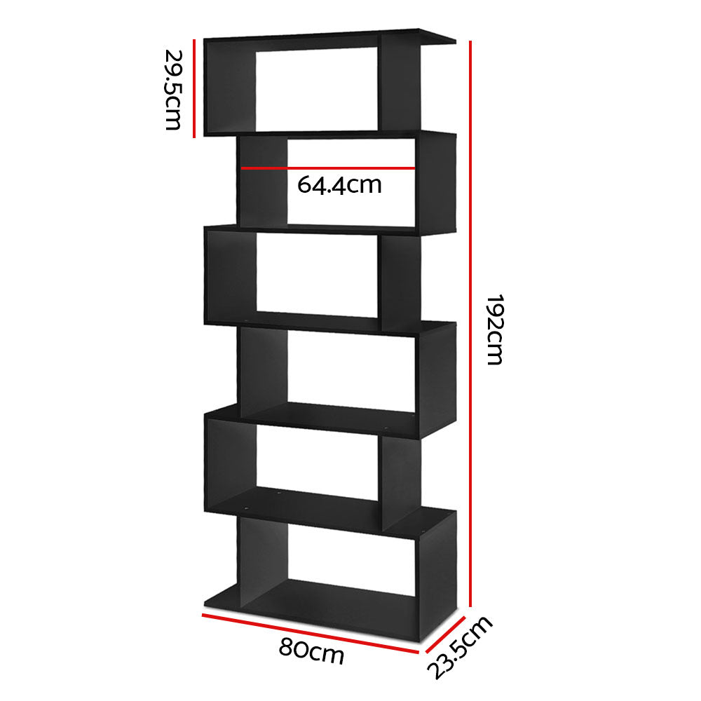 Artiss 6 Tier Bookshelf RIVA - Black - Cosy Abode