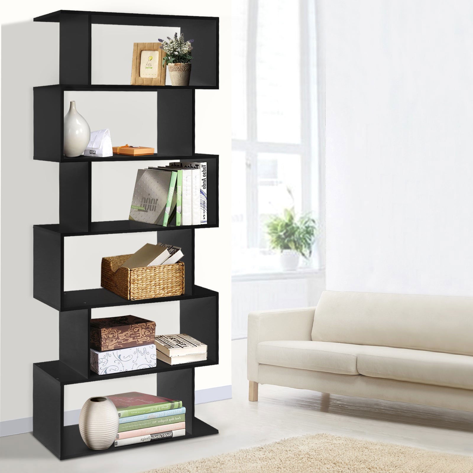 Artiss 6 Tier Bookshelf RIVA - Black - Cosy Abode