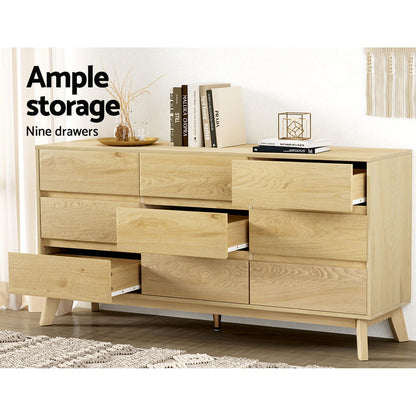 Artiss 9 Chest of Drawers Tallboy Cabinet - XAVI Pine - Cosy Abode