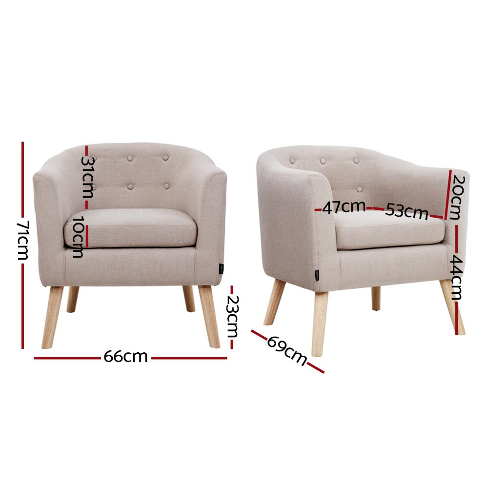 Artiss ADORA Armchair Tub Chair Single Accent Armchairs Sofa Lounge Fabric Beige - Cosy Abode