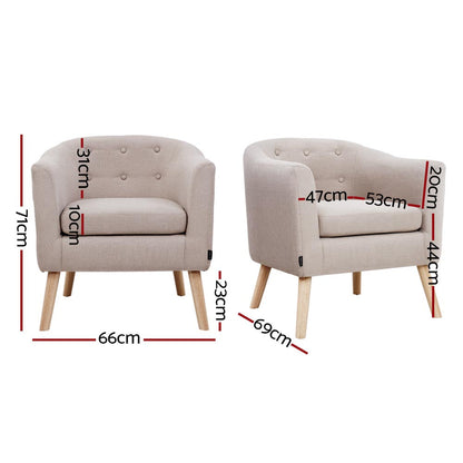 Artiss ADORA Armchair Tub Chair Single Accent Armchairs Sofa Lounge Fabric Beige - Cosy Abode