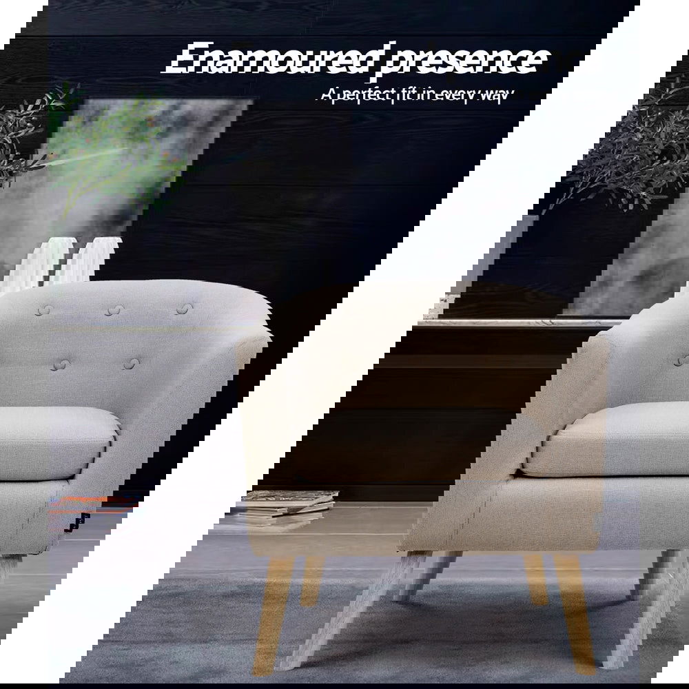 Artiss ADORA Armchair Tub Chair Single Accent Armchairs Sofa Lounge Fabric Beige - Cosy Abode