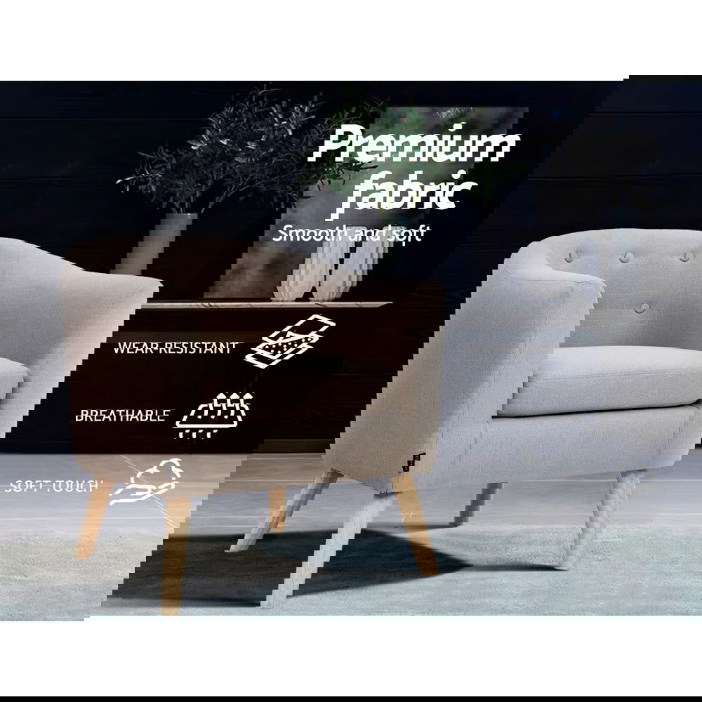 Artiss ADORA Armchair Tub Chair Single Accent Armchairs Sofa Lounge Fabric Beige - Cosy Abode