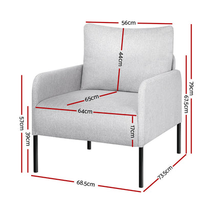 Artiss Armchair Accent Chair Pillow Fabric Grey - Cosy Abode