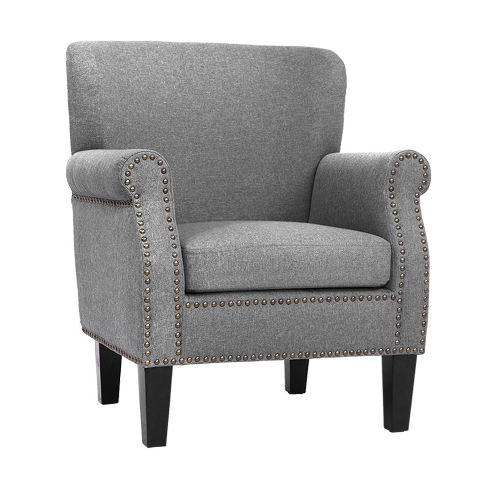 Artiss Armchair Accent Chair Retro Armchairs Lounge Accent Chair Single Sofa Linen Fabric Seat Grey - Cosy Abode