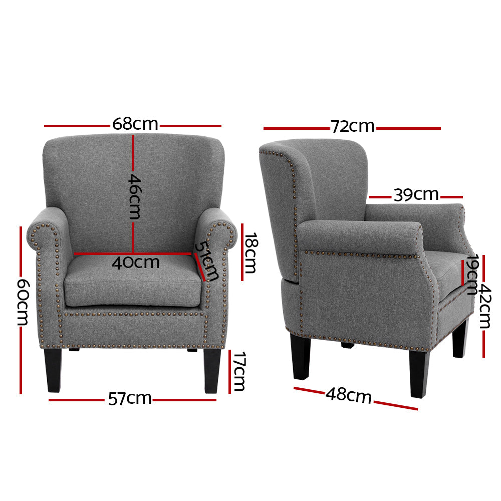 Artiss Armchair Accent Chair Retro Armchairs Lounge Accent Chair Single Sofa Linen Fabric Seat Grey - Cosy Abode