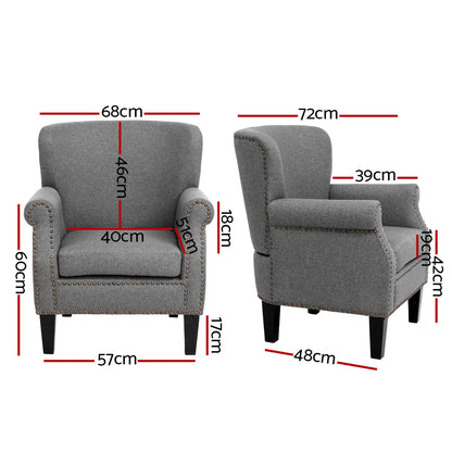 Artiss Armchair Accent Chair Retro Armchairs Lounge Accent Chair Single Sofa Linen Fabric Seat Grey - Cosy Abode