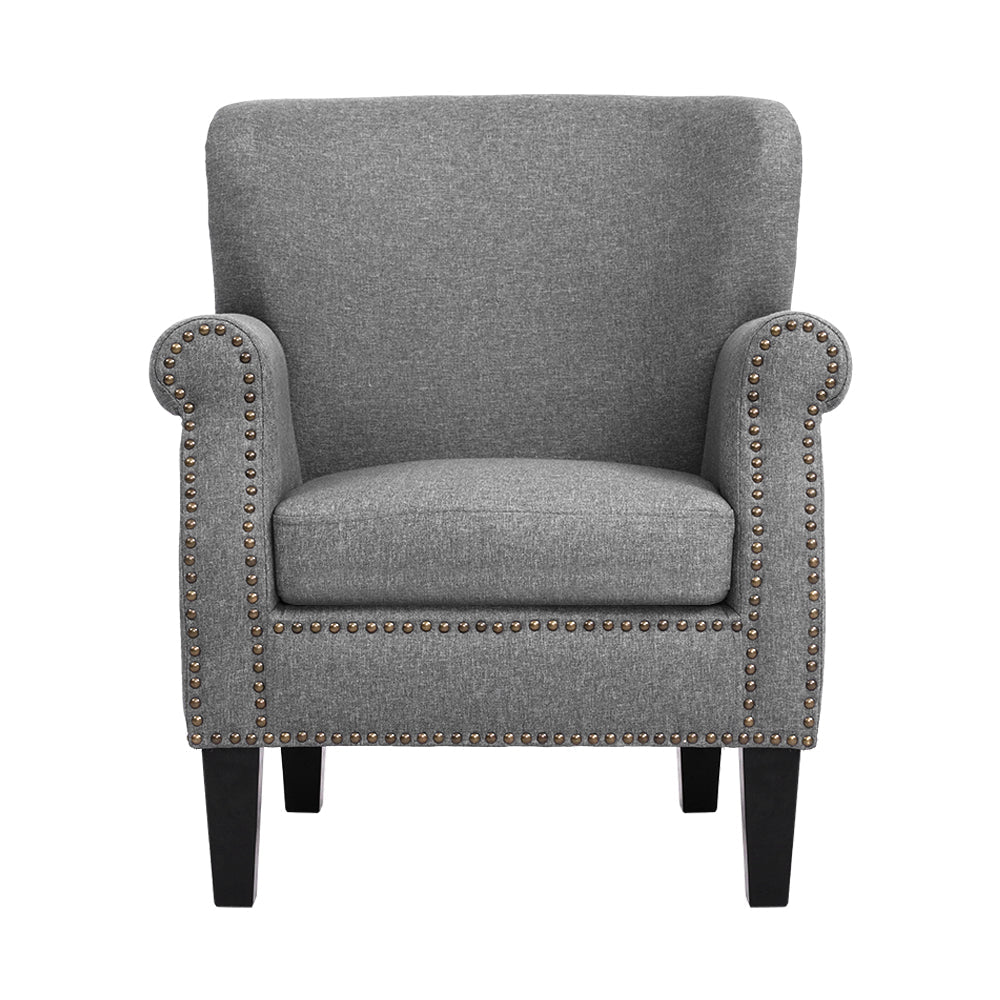 Artiss Armchair Accent Chair Retro Armchairs Lounge Accent Chair Single Sofa Linen Fabric Seat Grey - Cosy Abode