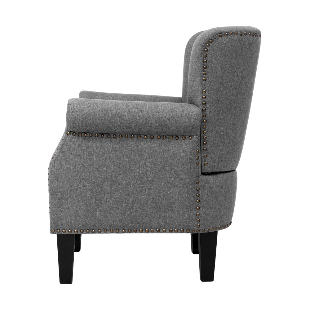 Artiss Armchair Accent Chair Retro Armchairs Lounge Accent Chair Single Sofa Linen Fabric Seat Grey - Cosy Abode