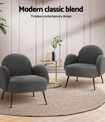 Artiss Armchair Boucle Charcoal Hanes - Cosy Abode