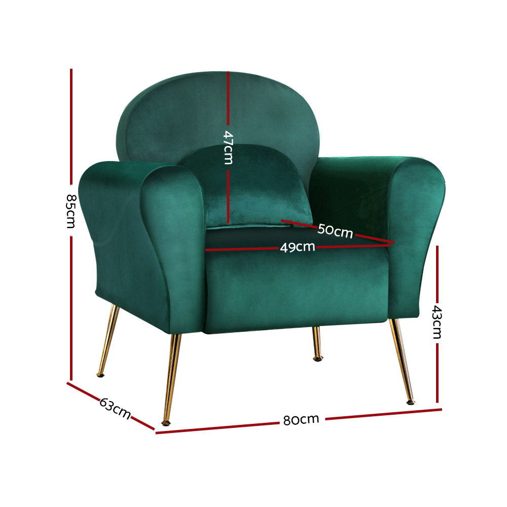 Artiss Armchair Green Velvet Caroline - Cosy Abode