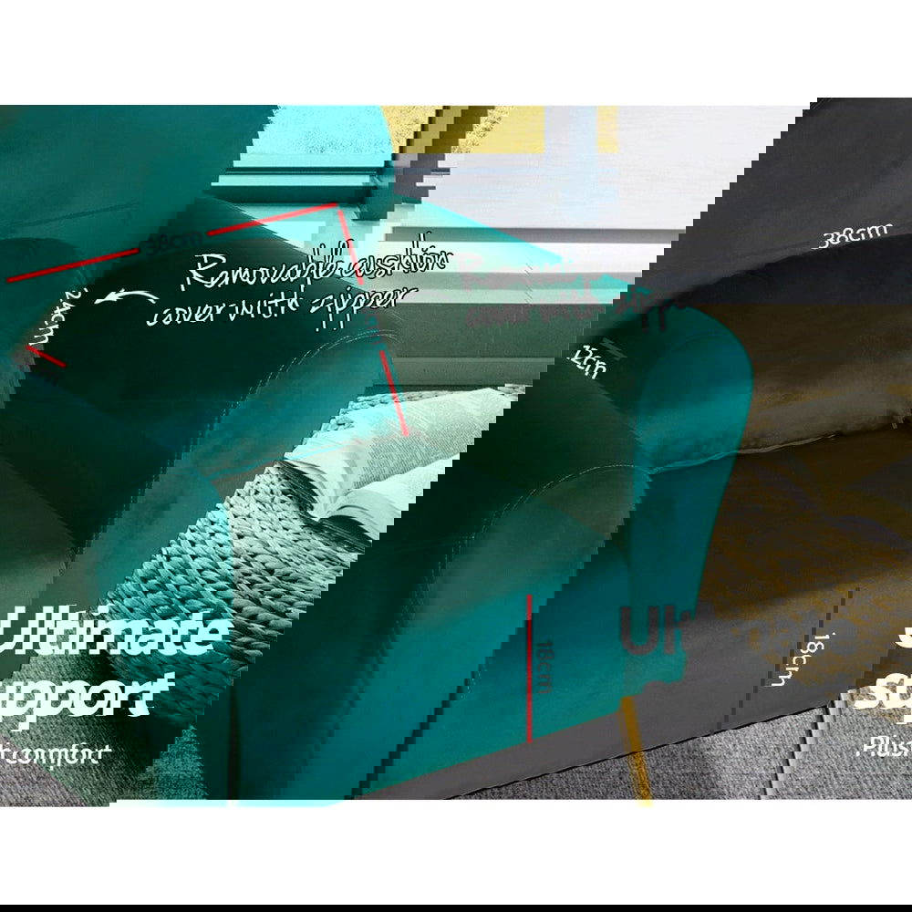 Artiss Armchair Green Velvet Caroline - Cosy Abode