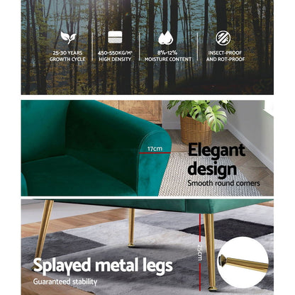 Artiss Armchair Green Velvet Caroline - Cosy Abode