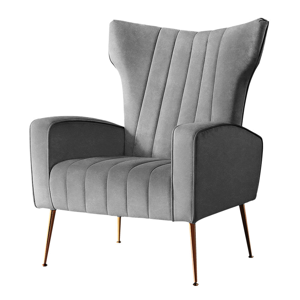 Artiss Armchair Grey Velvet Kate - Cosy Abode