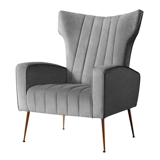 Artiss Armchair Grey Velvet Kate - Cosy Abode