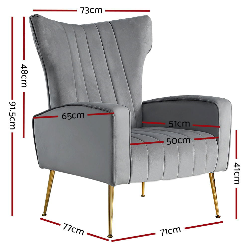 Artiss Armchair Grey Velvet Kate - Cosy Abode