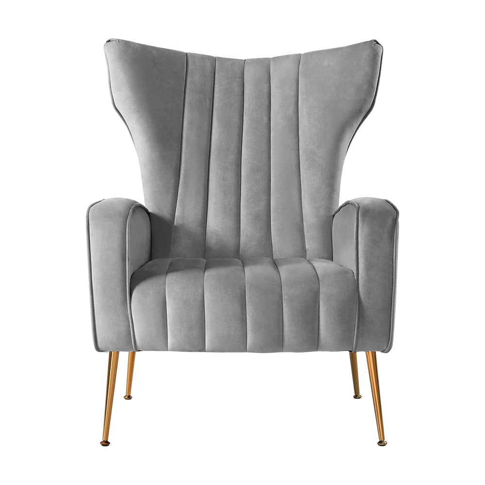 Artiss Armchair Grey Velvet Kate - Cosy Abode
