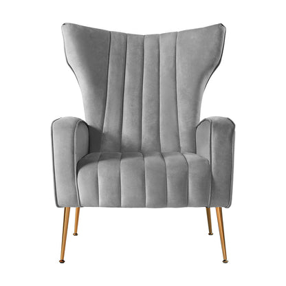 Artiss Armchair Grey Velvet Kate - Cosy Abode