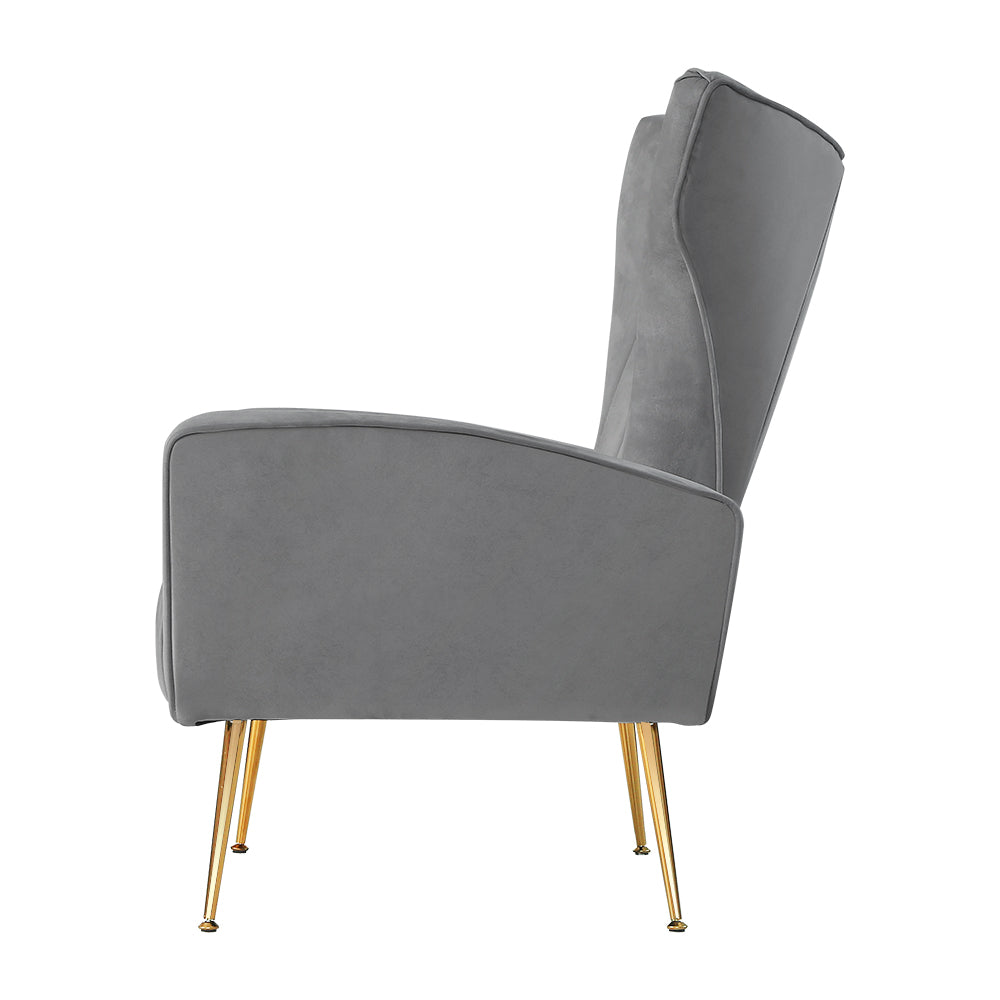 Artiss Armchair Grey Velvet Kate - Cosy Abode