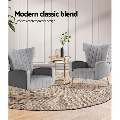 Artiss Armchair Grey Velvet Kate - Cosy Abode