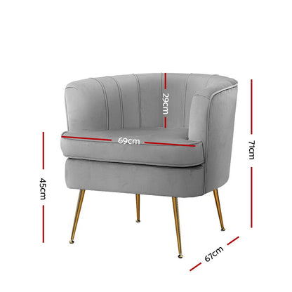 Artiss Armchair Lounge Accent Chair Armchairs Sofa Chairs Velvet Grey Couch - Cosy Abode