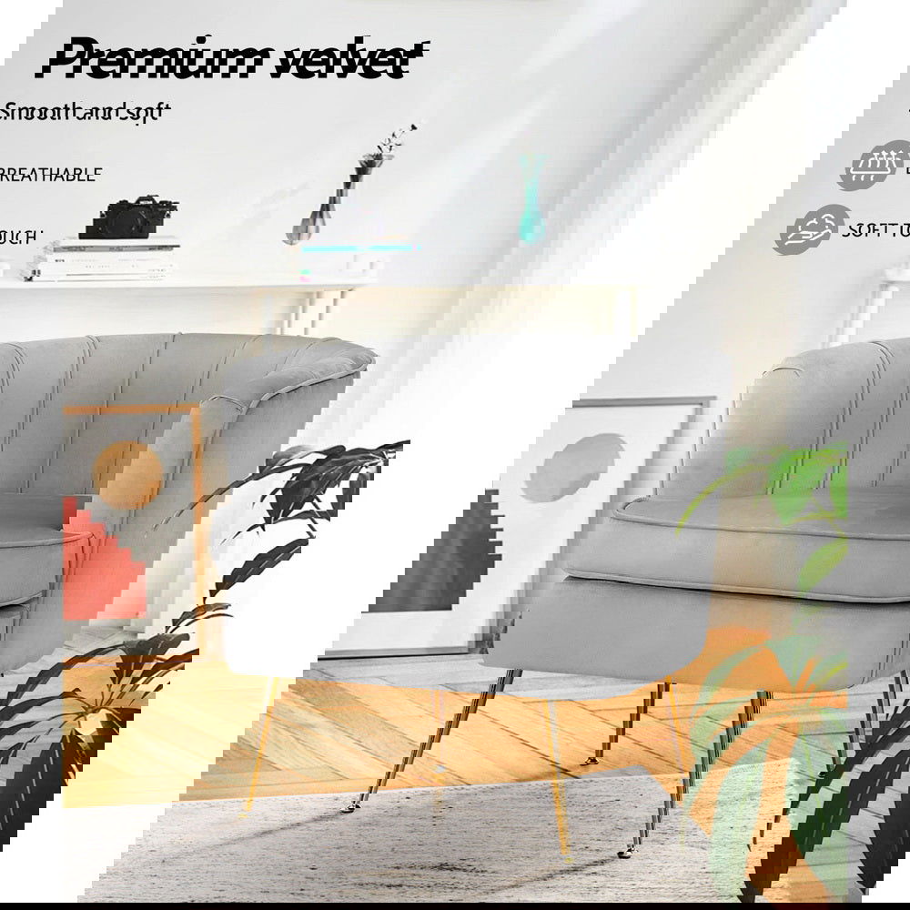 Artiss Armchair Lounge Accent Chair Armchairs Sofa Chairs Velvet Grey Couch - Cosy Abode