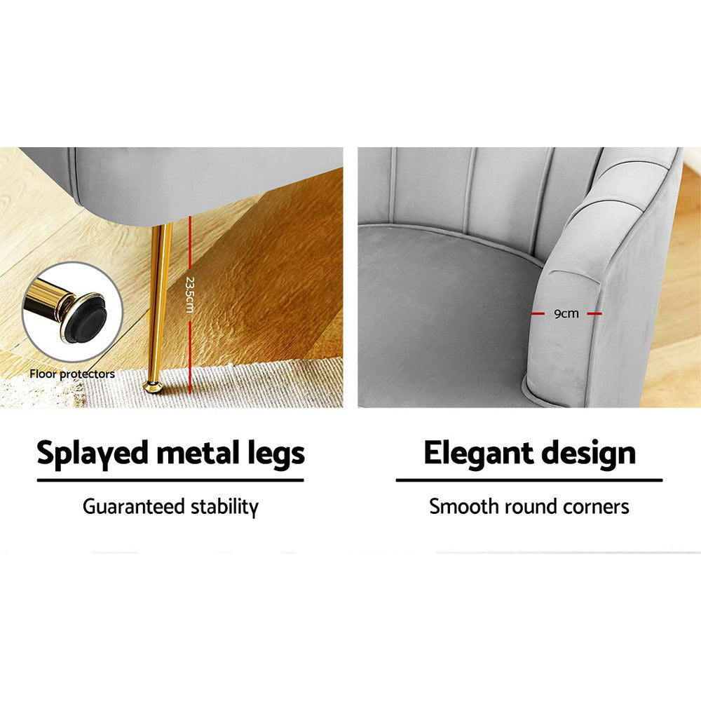 Artiss Armchair Lounge Accent Chair Armchairs Sofa Chairs Velvet Grey Couch - Cosy Abode