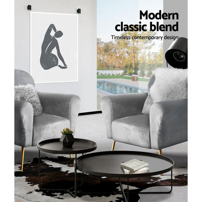 Artiss Armchair Lounge Chair Accent Armchairs Chairs Sofa Grey Velvet Cushion - Cosy Abode