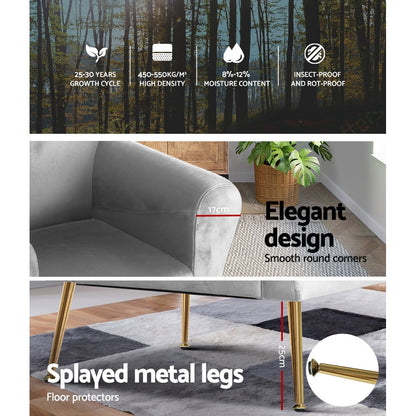 Artiss Armchair Lounge Chair Accent Armchairs Chairs Sofa Grey Velvet Cushion - Cosy Abode