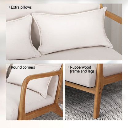 Artiss Armchair Lounge Chair Accent Armchairs Couch Sofa Loveseat Beige Wood - Cosy Abode