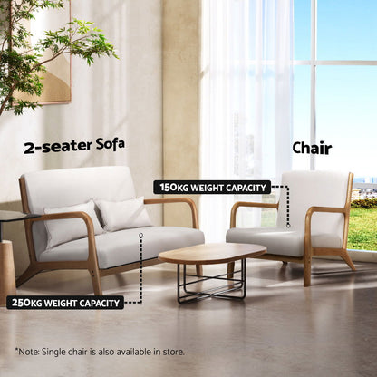 Artiss Armchair Lounge Chair Accent Armchairs Couch Sofa Loveseat Beige Wood - Cosy Abode