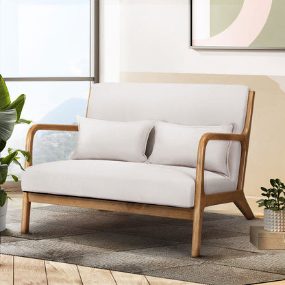 Artiss Armchair Lounge Chair Accent Armchairs Couch Sofa Loveseat Beige Wood - Cosy Abode
