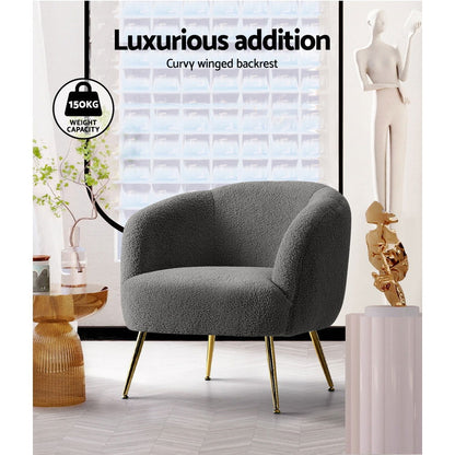 Artiss Armchair Lounge Chair Accent Chairs Arm Armchairs Sherpa Boucle Charcoal - Cosy Abode