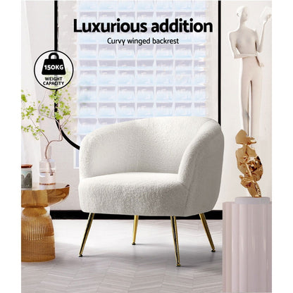 Artiss Armchair Lounge Chair Accent Chairs Armchairs Sherpa Boucle Sofa White - Cosy Abode