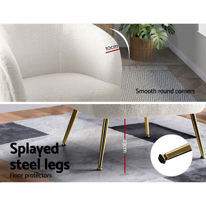 Artiss Armchair Lounge Chair Accent Chairs Armchairs Sherpa Boucle Sofa White - Cosy Abode