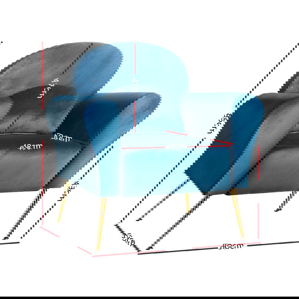 Artiss Armchair Lounge Chair Accent Chairs Armchairs Sofa Navy Velvet Cushion - Cosy Abode