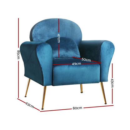 Artiss Armchair Lounge Chair Accent Chairs Armchairs Sofa Navy Velvet Cushion - Cosy Abode