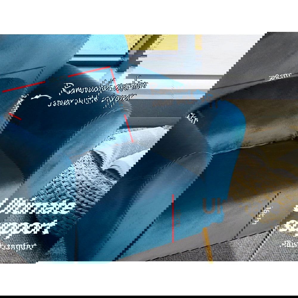 Artiss Armchair Lounge Chair Accent Chairs Armchairs Sofa Navy Velvet Cushion - Cosy Abode