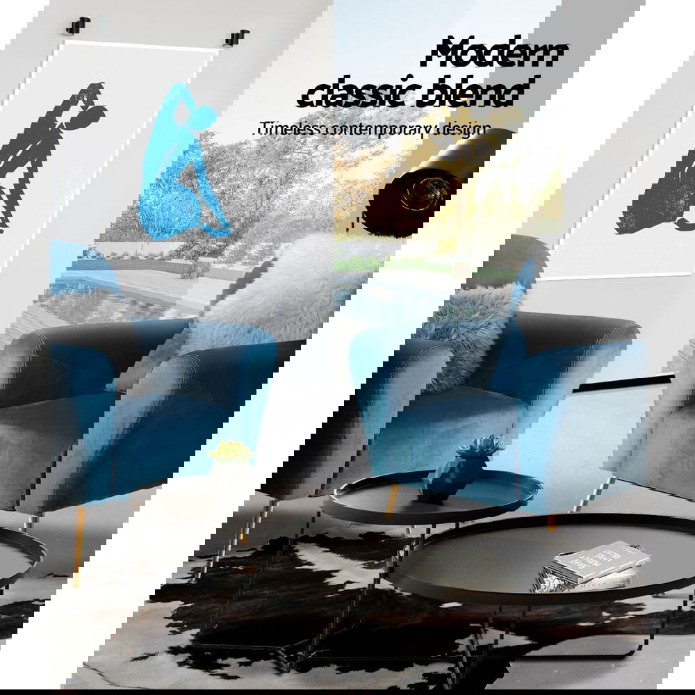 Artiss Armchair Lounge Chair Accent Chairs Armchairs Sofa Navy Velvet Cushion - Cosy Abode