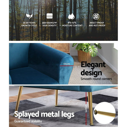 Artiss Armchair Lounge Chair Accent Chairs Armchairs Sofa Navy Velvet Cushion - Cosy Abode