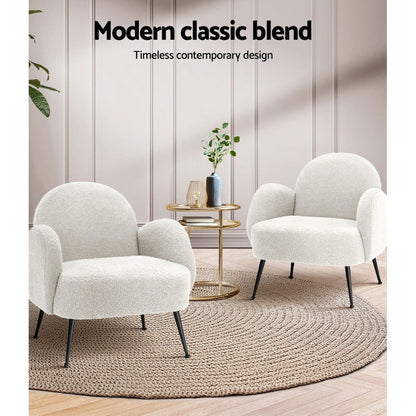 Artiss Armchair Lounge Chair Armchairs Accent Arm Chairs Sherpa Boucle White - Cosy Abode