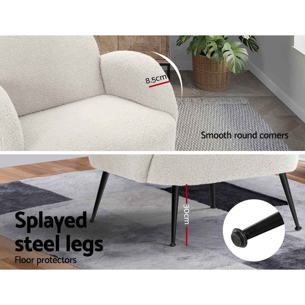 Artiss Armchair Lounge Chair Armchairs Accent Arm Chairs Sherpa Boucle White - Cosy Abode