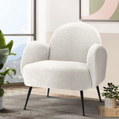 Artiss Armchair Lounge Chair Armchairs Accent Arm Chairs Sherpa Boucle White - Cosy Abode
