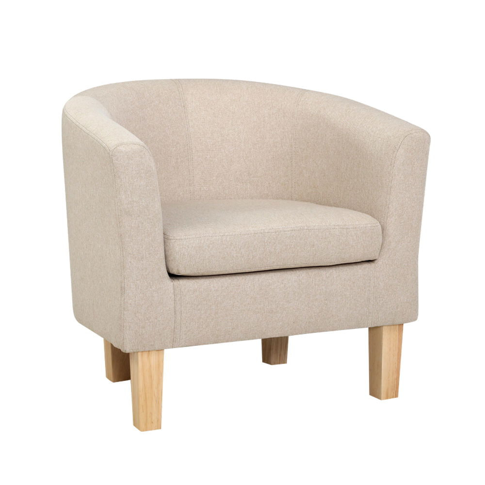 Artiss Armchair Lounge Chair Tub Accent Armchairs Fabric Sofa Chairs Beige - Cosy Abode