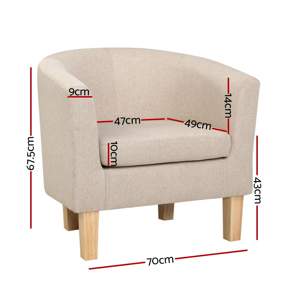 Artiss Armchair Lounge Chair Tub Accent Armchairs Fabric Sofa Chairs Beige - Cosy Abode