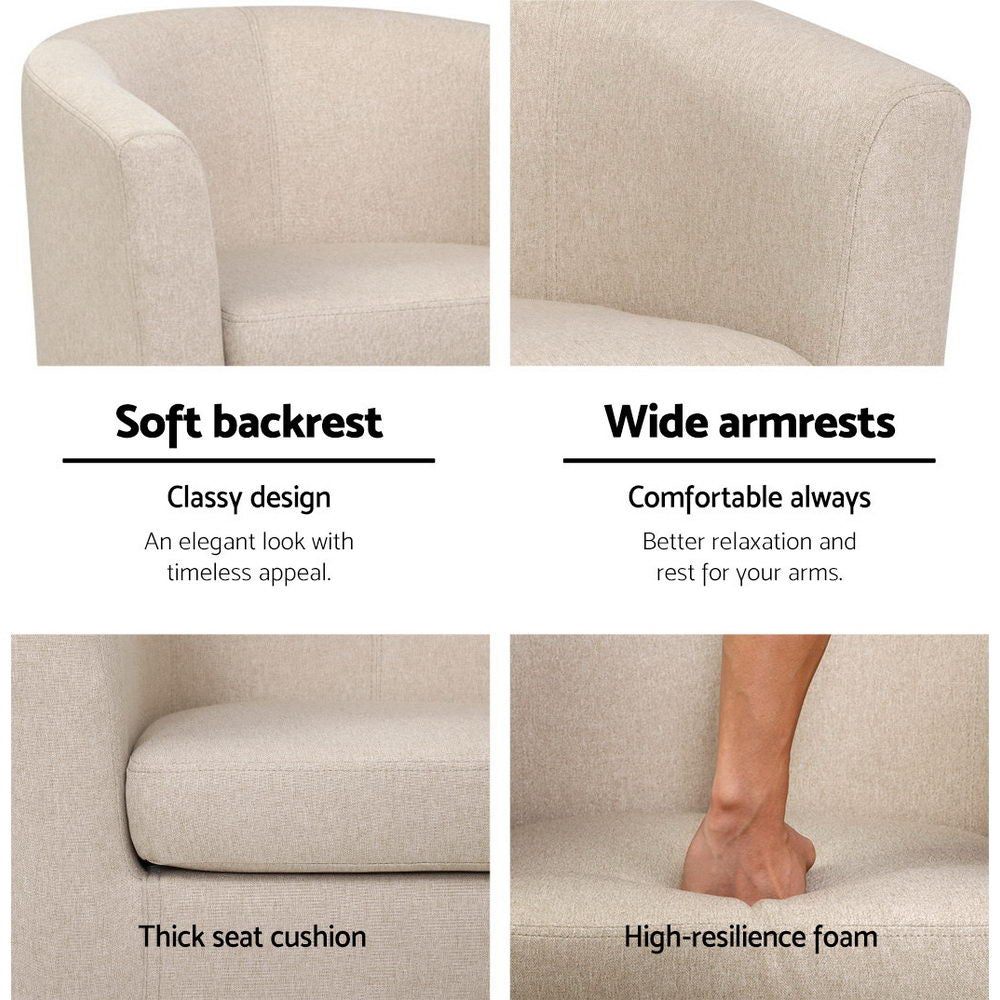 Artiss Armchair Lounge Chair Tub Accent Armchairs Fabric Sofa Chairs Beige - Cosy Abode